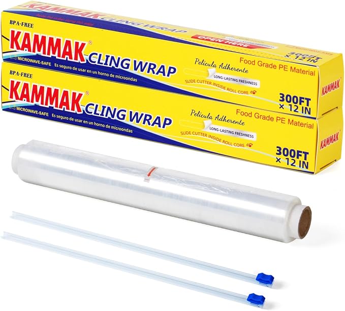 KAMMAK Plastic Wrap with Slide Cutter Food Cling Wrap 12 Inch Kitchen Cling by KAMMAK