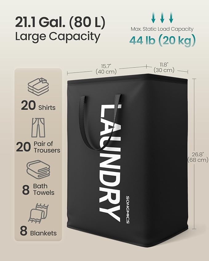 SONGMICS Laundry Hamper, 80 L Foldable Laundry Basket - Image 3