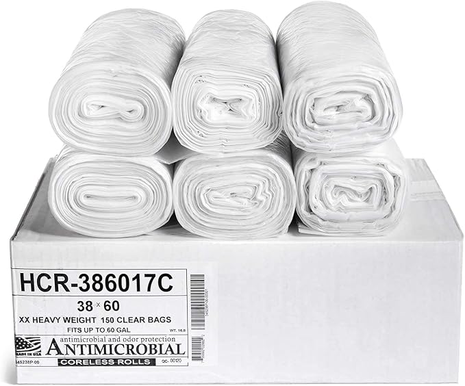 Aluf Plastics 60 Gal Clear Trash Bags, 17 Micron by AlufPlastics