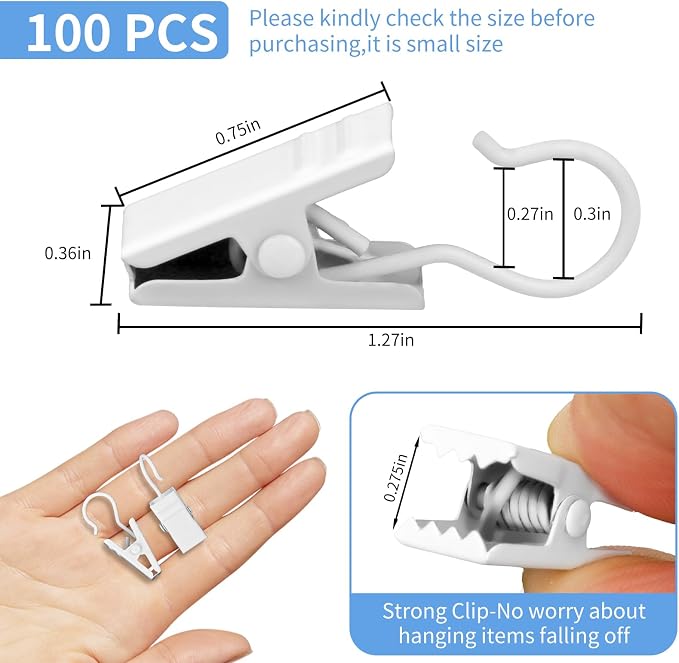 Curtain Clips Hooks, 100 Pack Stainless Iron Drapery Hooks Clips - Image 2