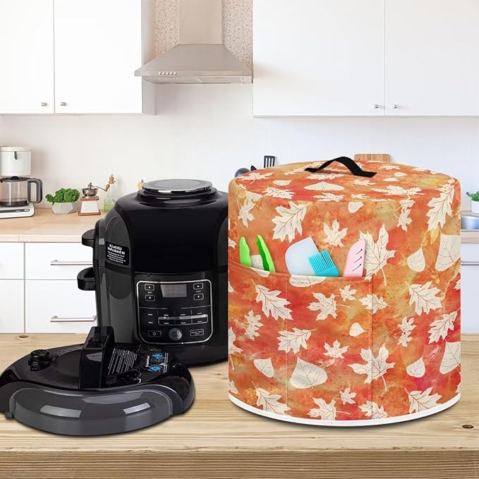 Insulated Pressure Cooker Appliance Cover, Also Fit for Rice Cooker, Air Fryer and Crock Pot, 8 Quart Dust Cover with Pocket for Spoon/Cooking Utensils/Recipes, Washable, Maple Leaf Tie Dye