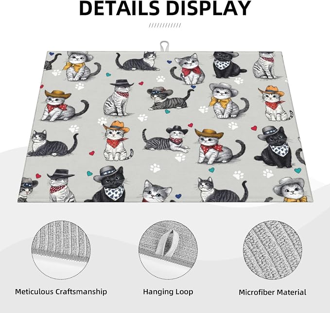Pet Lover Cat Dish Drying Mat For Kitchen Counter, Super Absorbent Microfiber - Image 3