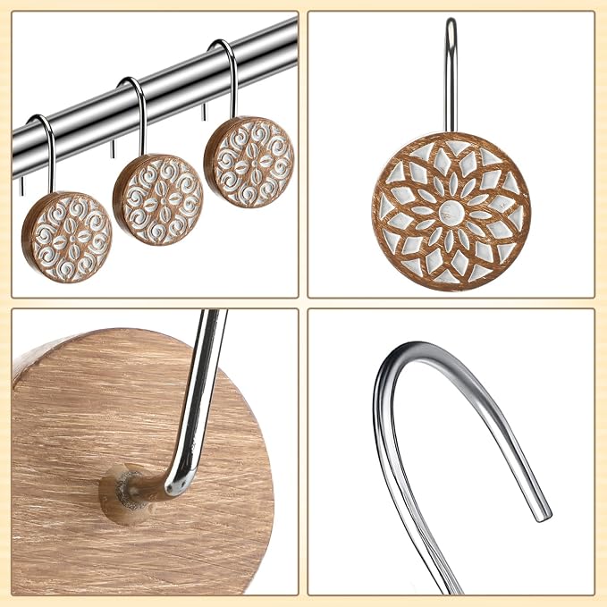 BreezeHug 12 Pcs Boho Shower Curtain Hooks Decorative Shower Curtain Hanger - Image 4