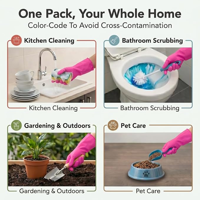 ForPro Natural Rubber Gloves, 6 Pairs Reusable Multi-Purpose Household Cleaning - Image 6