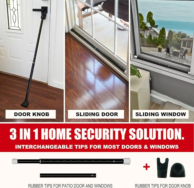 SECURITYMAN 3-in-1 Door Security Bar, Security Door Stoppers & Door Barricade – - Image 2