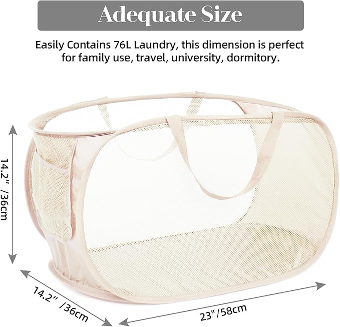 Durable Collapsible Laundry Baskets, Mesh Pop Up Laundry Hamper - Image 3