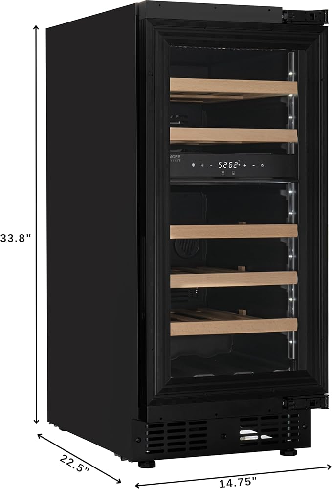 KoolMore Reserve 15 in. Under-Counter Panel Ready Dual Zone Built-in Wine Cooler with 23 Bottle Capacity and Wooden Shelves in Black, ETL Listed (KM-CW28DZ-WPR)