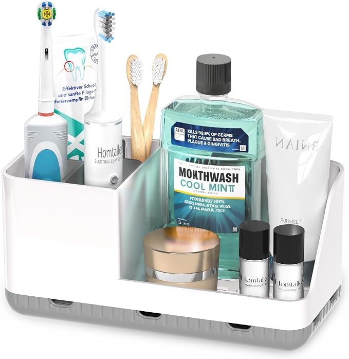 Toothbrush Holder Bathroom Counter Organizer & Storage Detachable | Anti-Slip by Homtalker