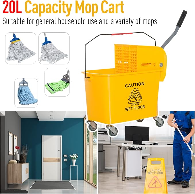 HOMCOM Compact Mop Bucket with Wringer on Wheels - Image 5