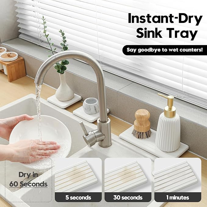3 Pack Water Absorbent Diatomite Coasters, Stone Drying Mat - Image 2