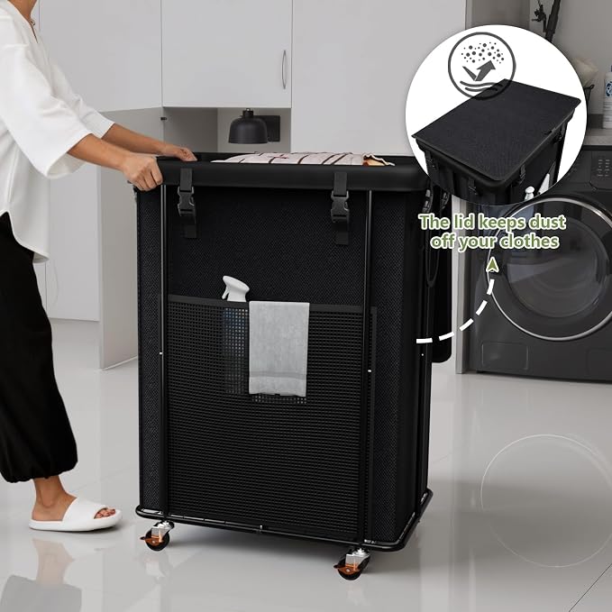 220L Laundry Hamper with Lid & Wheels, Rolling Laundry Basket with Bag - Image 7
