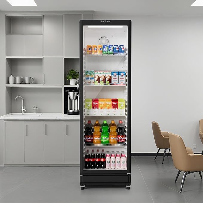 BEYOU Commercial Refrigerators, 12.2 cu. Ft Display Fridge with Double-Tempered Glass Door Door,Merchandiser for Living Room, Bar, Garage（Black）
