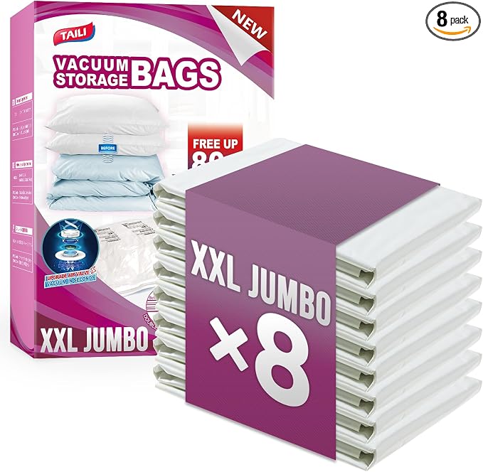 TAILI Vacuum Storage Bags 8 Pack, XXL Jumbo Size 47x39 Inch, Cream | XXL Large by TAILI