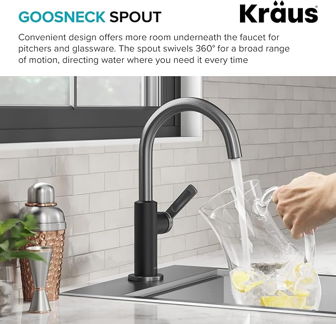 Kraus Oletto Single Handle Kitchen Bar Faucet in Matte Black/Spot Free Black - Image 6