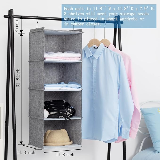 Hanging Closet Organizer 4-Shelf, Oxford Linen Wardrobe Storage, shoes & - Image 3