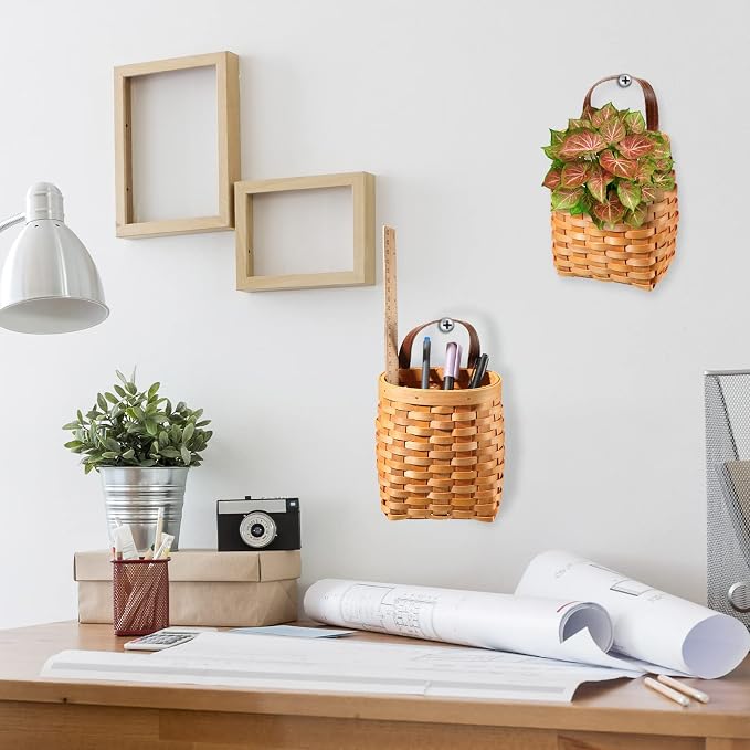 Yinkin 3 Pack 6 Inch Small Wall Hanging Basket Woven Wood Storage Basket - Image 6