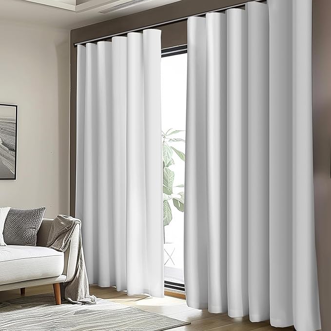 Room Divider Blackout Curtain Track Curtains Wall Dividers Panels Screen for Living Rooms Bedroom Office Privacy Partition Separation, W120 × L84 Inch,1 Panel, White