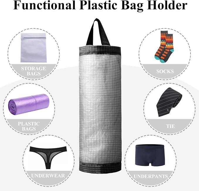 Plastic Bag Holder, Mesh Grocery Bag Holder Hanging Storage Bag Dispenser - Image 4