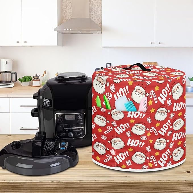 Christmas Hohoho Santa Claus 8 Quart Pressure Cooker Air Fryer Rice Cooker Dust Cover with Top Handle and Storage Pockets Kitchen Appliance Dust Protector Cover