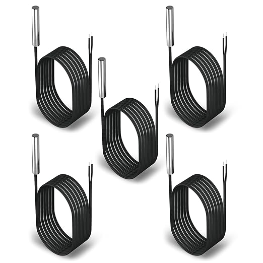 DROK 10K Temperature Sensor Probe 5pcs, 1 Meter Waterproof Stainless Steel NTC Temperature Probe for Various Water Dispensers, Air Conditioners, Refrigerators, Freezers, Water Heaters, Dishwashers
