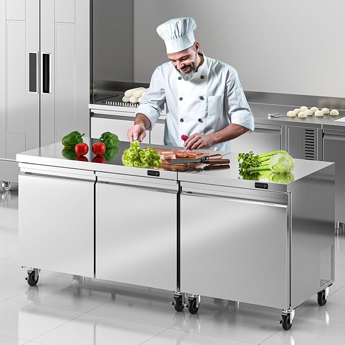 48" W Commercial Undercounter Freezer, 11.1 Cu.ft 2 Door Worktop Under Counter Freezer, Stainless Steel Commercial Kitchen Freezing Equipment for Restaurant, Bar, Shop, etc.