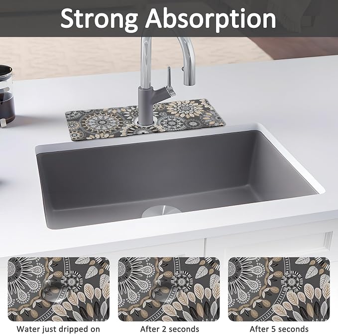 15" X 5.5" Kitchen Sink Splash Guard Faucet Mat Mandala Super Absorbent Fast - Image 3