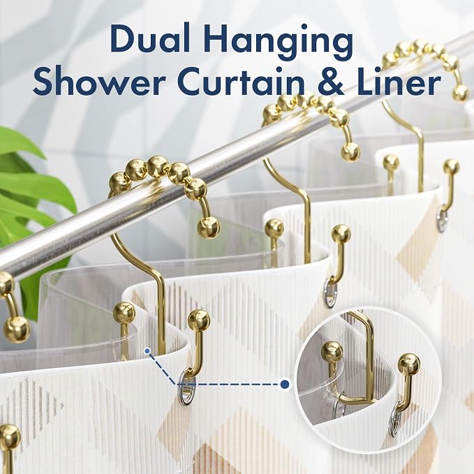 Bathway Shower Curtain Hooks Gold Shower Curtain Rings, Metal Shower Hooks - Image 5