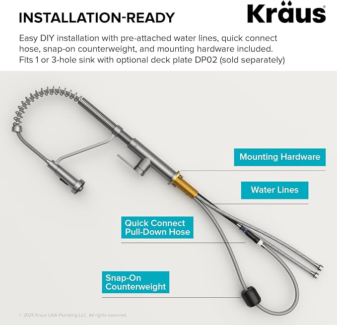 KRAUS Oletto Commercial Style 2-Function Single Handle Pull Down Kitchen Faucet - Image 8