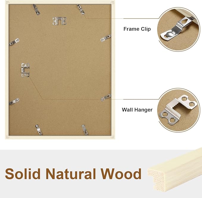 Vittanly 11x14 Picture Frame, Solid Wood Frame with Plexiglass, Includes 8x10 Mat, Wall Hanging for Photos, Home Decor, White, 1 Pack