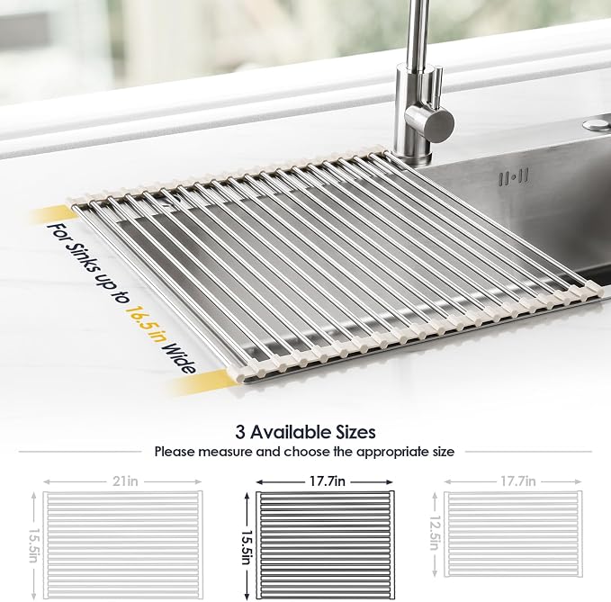 Tomorotec Roll Up Dish Drying Rack Over Sink, 304 Steel, Heat-Resistant Trivet - Image 4