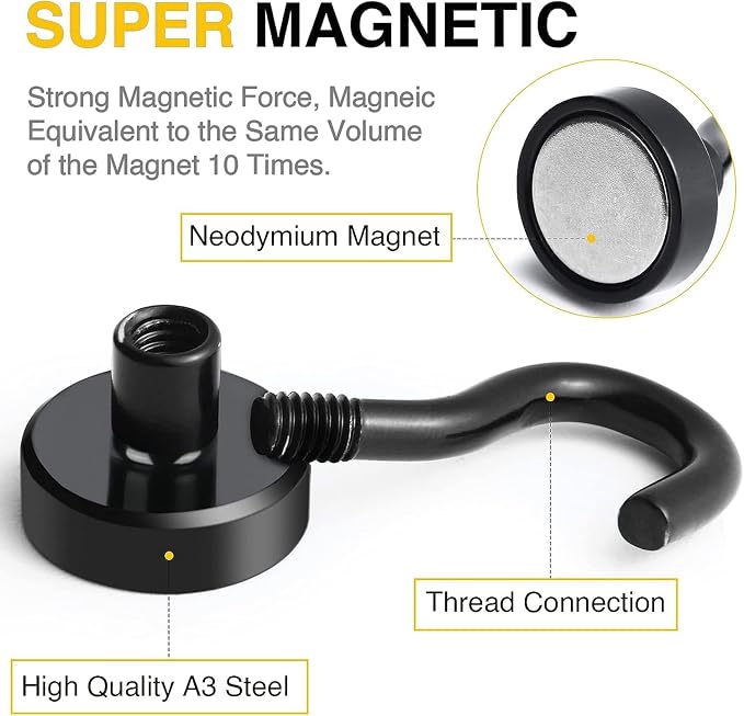 DIYMAG Magnetic Hooks 100pcs 30lbs Cruise Essentials 2026 Magnet Hook Black - Image 5