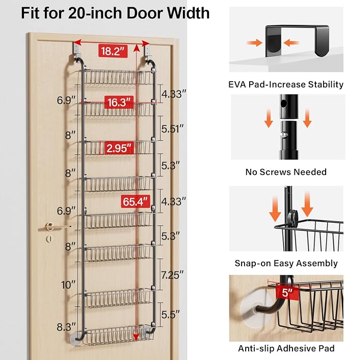 Delamu Over The Door Pantry Organizer, 8-Tier Pantry Door Organizers and Storage - Image 2