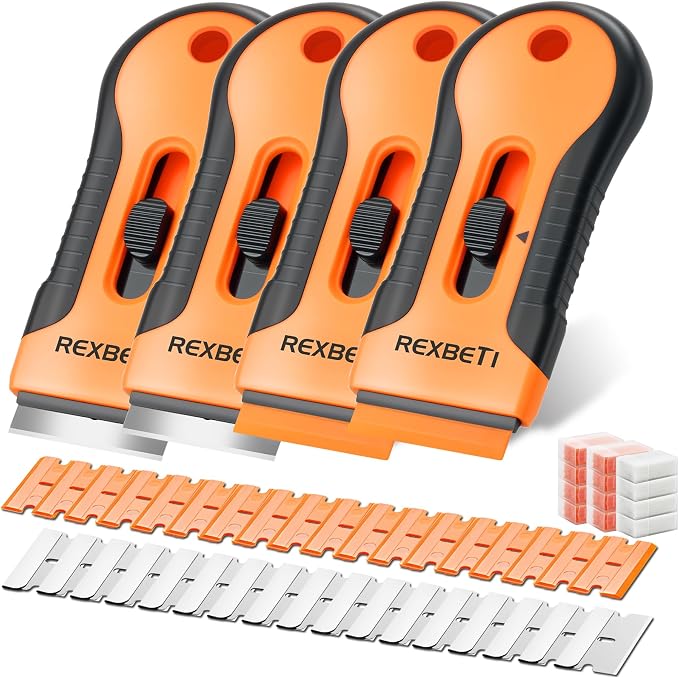 REXBETI Razor Blade Scraper Tool, 4 Pack Windows, Glass Stovetop Scraper | 4 by REXBETI