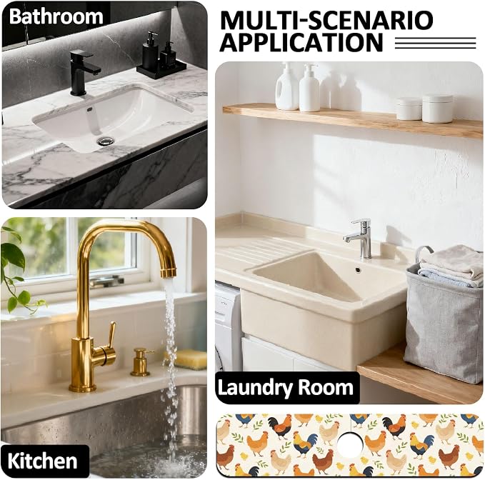 2 Pcs Kitchen Sink Splash Guard Faucet Mat Cute Rooster Faucet Mat - Image 7
