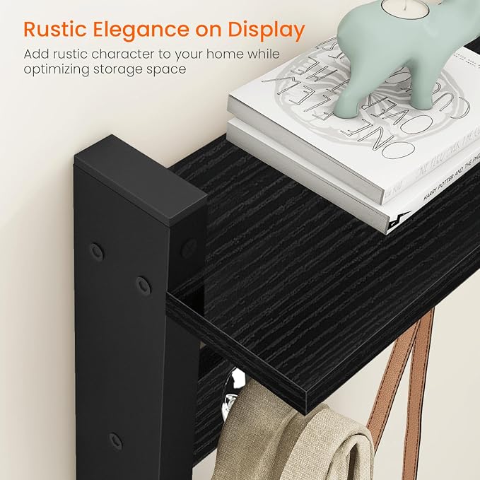 Wall Coat Rack With Shelf, Wood Entryway Hanger With Hooks, Small Floating Pegs - Image 5