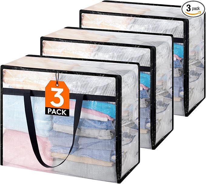 Lifewit 3 Pack Clear Storage Bags, 45L Clothes Organizer by Lifewit