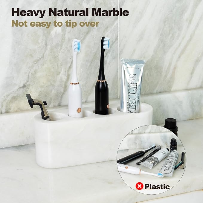 BCS Toothbrush Holder for Bathrooms, 4 Slots Marble Toothbrush and Toothpaste - Image 8