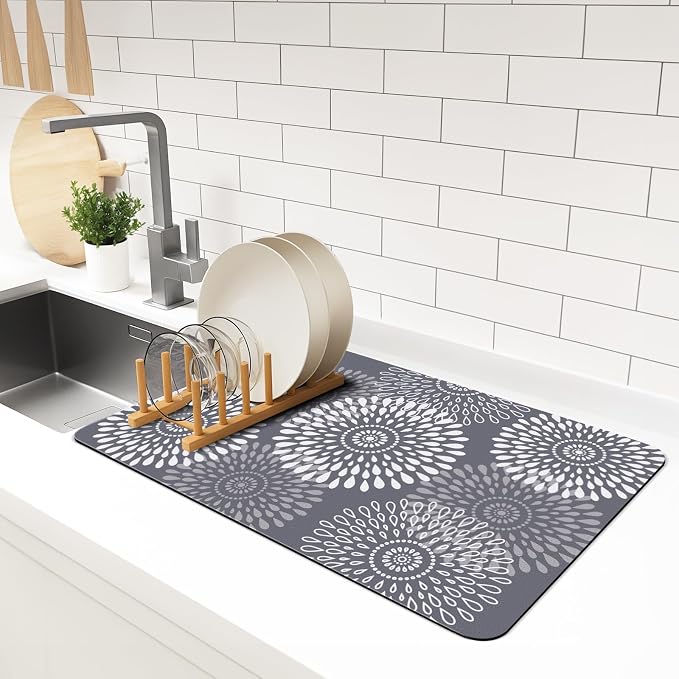 Dish Drying Mat Absorbent Kitchen Counter Mat Rubber Backing Draining Mat | by LuxStep