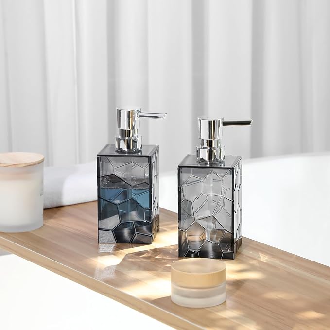 Clear Acrylic Pump Bottle Refillable Lotion Soap Dispenser 10oz 2 Pack Grey | - Image 4