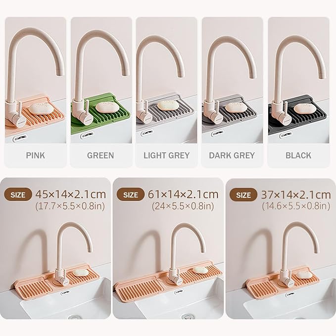14.5" Silicone Faucet Handle Drip Catcher Tray, 7° Sloped Self Draining Mat - Image 3