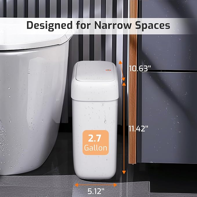 Small Bathroom Trash Can with Lid, 2.6 Gallon Garbage Can with Pop-Up Lid | - Image 2