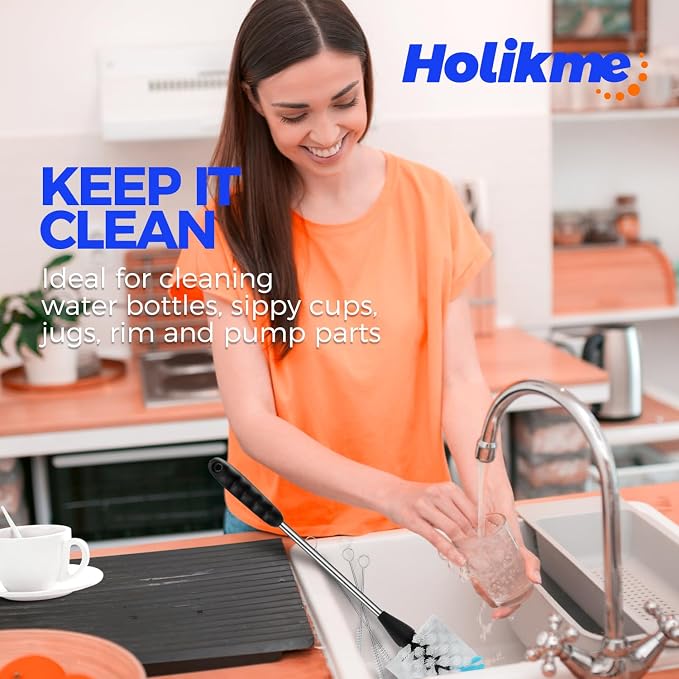 Holikme 4 Pack Bottle Brush 14" Stainless Steel Straw Cleaner Brush, 3 Straw - Image 6