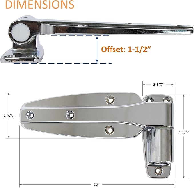 Kason 1245-187-54 Reversible Cam-Rise Hinge Chrome Finish for Freezer/Cooler/Refrigerator, 1245-202-54 (1-1/2" Offset)