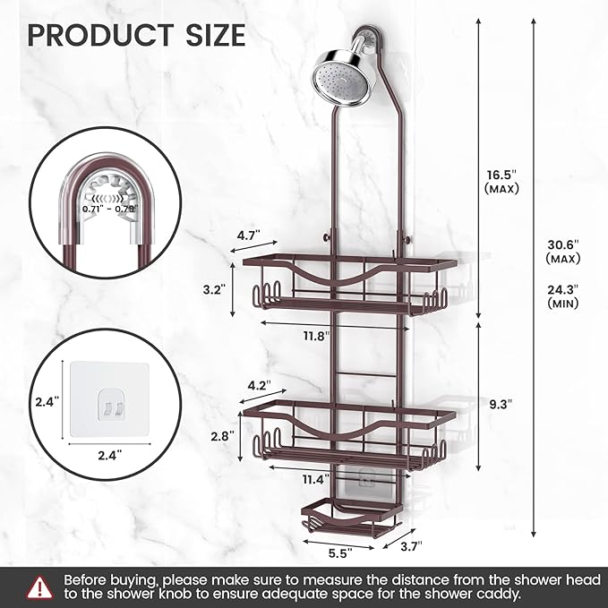 REINHARDT Adjustable Shower Caddy Hanging Over Shower Head - Image 6