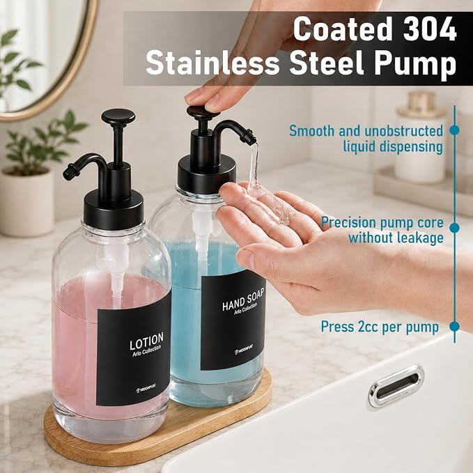 Glass Soap Dispenser Set 2, Silicone Funnel, Refillable Kitchen Soap Dispenser - Image 3