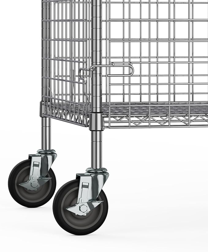 18" W x 48" L x 69" H Heavy Duty Utility Commercial Grade Metal Storage NSF Unit | Chrome Mobile Security Wire Cage Kit