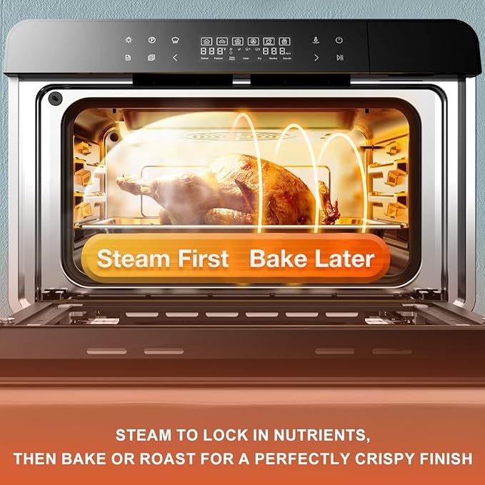 ROBAM Toaster Steam Combi Oven, Countertop Air Fryer 20-in-1 Oven with Convection & Grill, Stainless Steel Interior, 3-Layer Insulated Glass Door, 3 Steam Modes, 30 Built-In Recipes (Red)