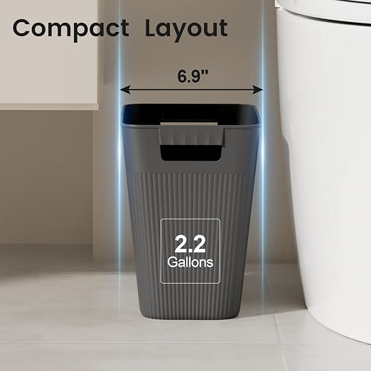JOYMOOP Slim Trash Can 3-Pack, 2.2 Gallon Plastic Wastebasket - Image 2