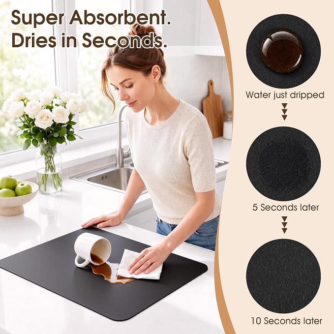 Coffee Mat Super Absorbent Dish Drying Mat Coffee Bar Mat 12"x 19" - Image 3