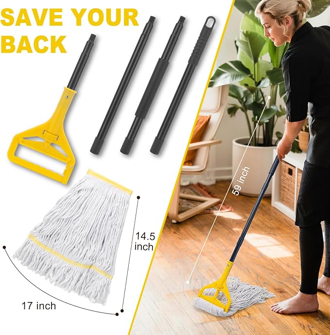 Commercial Mop with 2 Large Replacement Heads, Heavy Duty Industrial Mops - Image 2